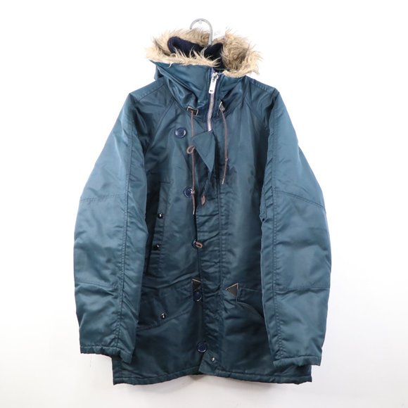 Vintage Faux Fur Trim Insulated Parka jacket Navy